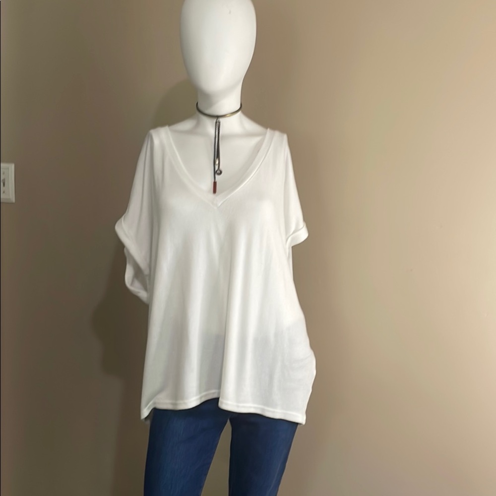White V-Neck Women's Top